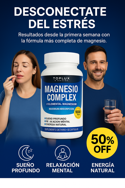 Dile adiós al estrés y al cansancio con Magnesio Complex - 60 CAP
